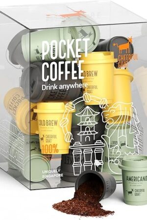 CheerfulGoat Instant Cold Brew Coffee – Speciality Pocket Coffee 100% Arabica, Freeze Dried for Ultimate Freshness, No Sugar, No Additives, Low Acid, Healthy for Iced & Hot, 15 Servings (MIX)
