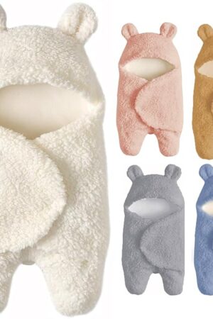 Baby Swaddle Blanket Boys Girls Cute Bear Plush Essential Receiving Blanket Ultra-Soft Newborn Registry Sleeping Wraps for Infant 0-6 Months - White