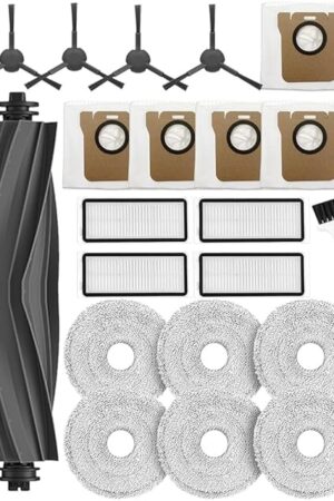 21PCS Replacement Parts for Dreame L20 Ultra/L20 Ultra Complete, L30 Ultra/L30 Ultra Complete Vacuum Cleaner, 1 Rubber Main Brush,4 Side Brushes, 5 Dust Bags,4 HEPA Filters, 6 Mop Pads