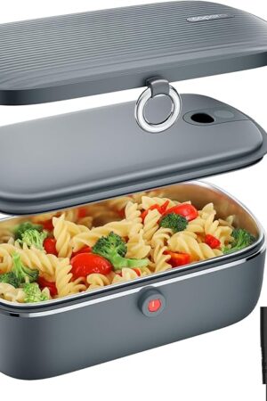 Caperci Electric Lunch Box Food Heater, 30 oz Portable Food Warmer - 110V Faster Leakproof Heated Lunch Boxes for Adults with Stainless Steel Container for Travel, Office, Home (Gray)
