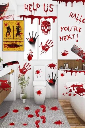 84Pcs Halloween Decorations Handprint Footprint Stickers Clings Decals Window Bathroom Floor Restroom Zombie Decorations Halloween Party Decor,8 Sheets
