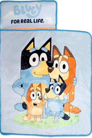 Bluey Kids Nap-Mat Set – Includes Pillow and Plush Blanket – Great for Boys or Girls Napping During Daycare or Preschool - Fits Toddlers and Young Children