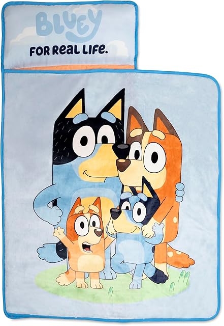 Bluey Kids Nap-Mat Set – Includes Pillow and Plush Blanket – Great for Boys or Girls Napping During Daycare or Preschool - Fits Toddlers and Young Children