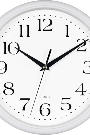 Bernhard Products White Wall Clock Silent Non Ticking 10 Inch Quality Quartz Battery Operated Round Easy to Read Home/Kitchen/Office/Classroom/School Clocks