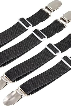 BetyBedy 4Pcs Adjustable Bed Sheet Fasteners Suspenders, Elastic Sheet Band Straps Clips, Cover Grippers Suspenders Holder for Mattress Pad Cover, Sofa Cushion (Black)
