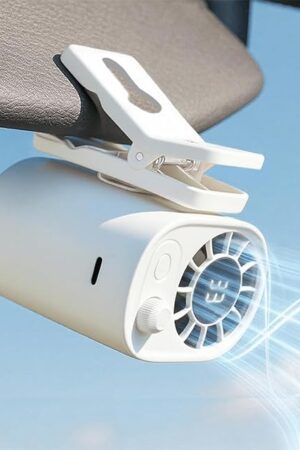 Car Clip on Fan with LED Display - 100 Speeds Adjustable, USB-C Rechargeable, 360° Rotation Clip on Fans for Car, Visor Fan, Ultra-Quiet Personal Cooling (White)