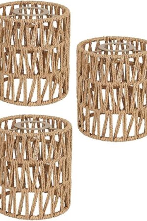 3 Pack Rattan Lamp Shade Small Boho Shades Replacement - Pendant Sconce Shade Ceiling Fan Light Covers Cylinder Woven Lampshade for Floor Lamps Pendant Light Chandelier Wall Sconces