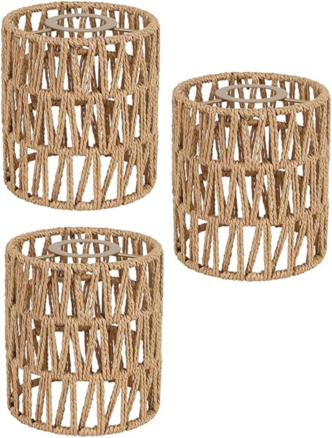 3 Pack Rattan Lamp Shade Small Boho Shades Replacement - Pendant Sconce Shade Ceiling Fan Light Covers Cylinder Woven Lampshade for Floor Lamps Pendant Light Chandelier Wall Sconces