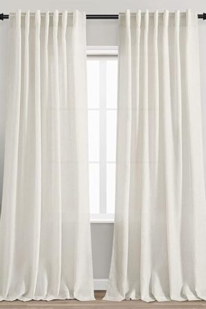 Cream Linen Back Tab Curtains 84 Inch Length for Living Room 2 Panel Set Neutral Modern Farmhouse Window Privacy Semi Sheer Linen Drapes Rustic Pinch Pleated Look Curtain Natural Ivory Colored