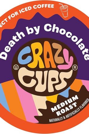 Crazy Cups Flavored Coffee for Keurig K-Cup Machines, Death by Chocolate, Hot or Iced Coffee, 22 Single Serve, Recyclable Pods
