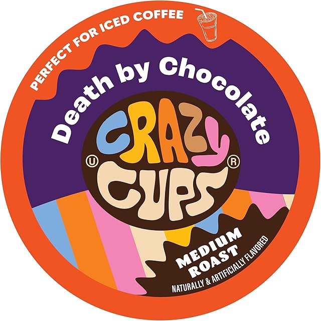 Crazy Cups Flavored Coffee for Keurig K-Cup Machines, Death by Chocolate, Hot or Iced Coffee, 22 Single Serve, Recyclable Pods