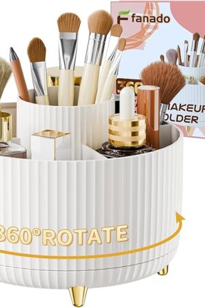 360° Rotate Makeup Brush Holder Organizer, Makeup Organizers Countertop, Makeup organization and Skincare Storage for Vanity, Desktop, Bathroom (White)