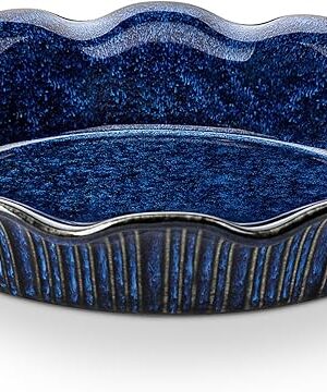 vancasso Stern Ceramic Pie Pan for Baking, 9 inch Pie Plates for Apple Pie and Quiche, Deep Pie Dish, Large Pot Pies, Thanksgiving Gifts for Women -Blue