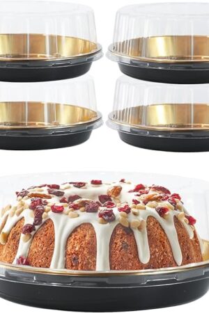 5pcs Round Cake Pies Carriers 11 Inch Plastic Disposable Cake Containers with Dome Lids Clear Bundt Cake Boxes Sandwich Trays