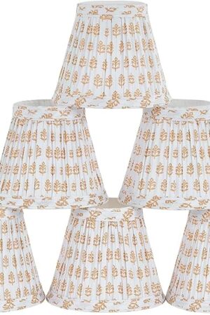 Chandelier Shades Set of 6,Mini Lamp Shade 3" Top x 5.5" Bottom x 4.7" Slant,Small Lamp Shades Clip On Bulb,Pleated Chandelier Lamp Shades,Fabric Lampshades That Attach to The Bulb(Brown Floral)