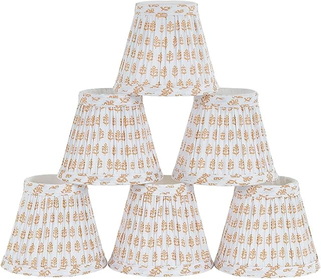 Chandelier Shades Set of 6,Mini Lamp Shade 3" Top x 5.5" Bottom x 4.7" Slant,Small Lamp Shades Clip On Bulb,Pleated Chandelier Lamp Shades,Fabric Lampshades That Attach to The Bulb(Brown Floral)