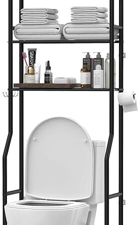 3-Tier Metal Freestanding Over The Toilet Storage Bathroom Shelves Black