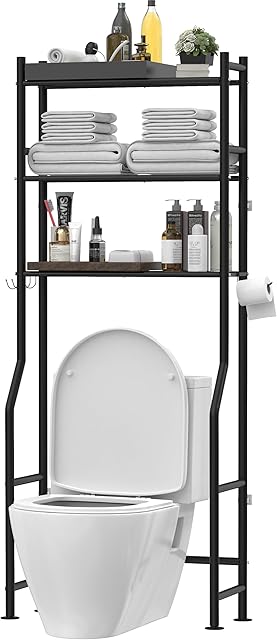 3-Tier Metal Freestanding Over The Toilet Storage Bathroom Shelves Black