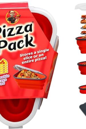 The Perfect Pizza Pack™ - Reusable Pizza Storage Container with 5 Microwavable Serving Trays - BPA-Free Adjustable Pizza Slice Container to Organize & Save Space, Red