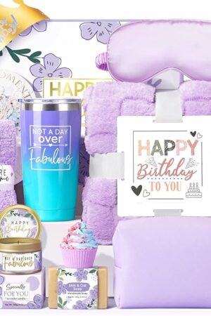 Birthday Gifts for Women Friendship, Unique Happy Birthday Gift Basket for Mom Wife Her Best Friend Sister Girlfriend Coworker W/Flannel Blanket, Luxury Self Care Box Lavender Relaxing Spa Gifts Set