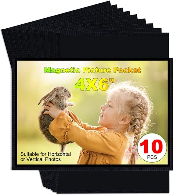 Black Magnetic Picture Frame 4X6 for Refrigerator,Photo Magnets Sleeves