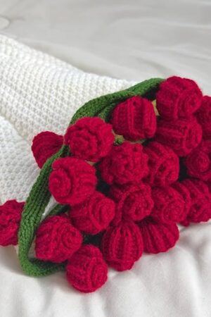 Crochet Flowers Bouquet Blanket, Handmade Rose Blanket, 24 Inch Round Floral Soft and Lightweight Romantic Gifts for Birthday, Wedding, Home Decor, Bed, Sofa-Finished Product