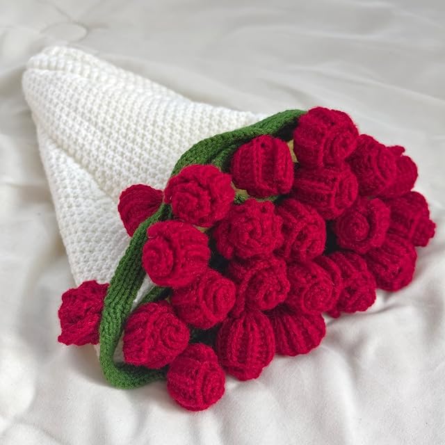 Crochet Flowers Bouquet Blanket, Handmade Rose Blanket, 24 Inch Round Floral Soft and Lightweight Romantic Gifts for Birthday, Wedding, Home Decor, Bed, Sofa-Finished Product