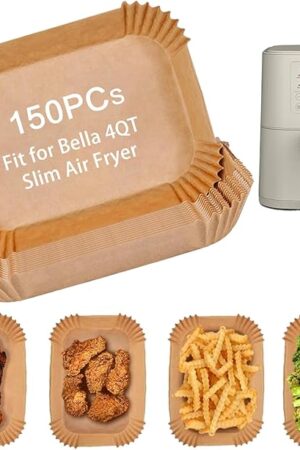 150 Pcs Air Fryer Paper Liners for bella 4Qt Slim Air Fryer 3.3lb Capacity, Airfryer Rectangular Liners Disposable Parchment Baking Paper Iner Nonstick - Oil Proof Easy Cleanup for Cooking