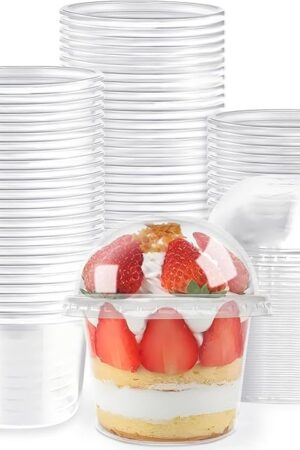 50 Pcs 8 OZ Disposable Plastic Cups with Dome Lids,Clear Dessert Cup,Mini Parfait Appetizer Containers for Ice Cream,Cake,Fruit,Pudding,Jello Shot,Drink,Yogurt,Soups,Salad,Snacks
