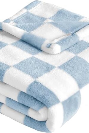 Yurhap Checkered Baby Blanket Fleece Baby Blankets for Boys, Ultra Soft Cozy Fluffy Infant Toddler Newborn Receiving Blankets for Crib Stroller, 30''x40'', Blue