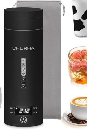 Electric Kettle Small Travel Kettle Tea Coffee Portable Kettle, 400ML with 4 Variable Presets, Electric Kettle Small 304 Stainless Steel with Auto Shut-Off & Boil Dry Protection (Black)