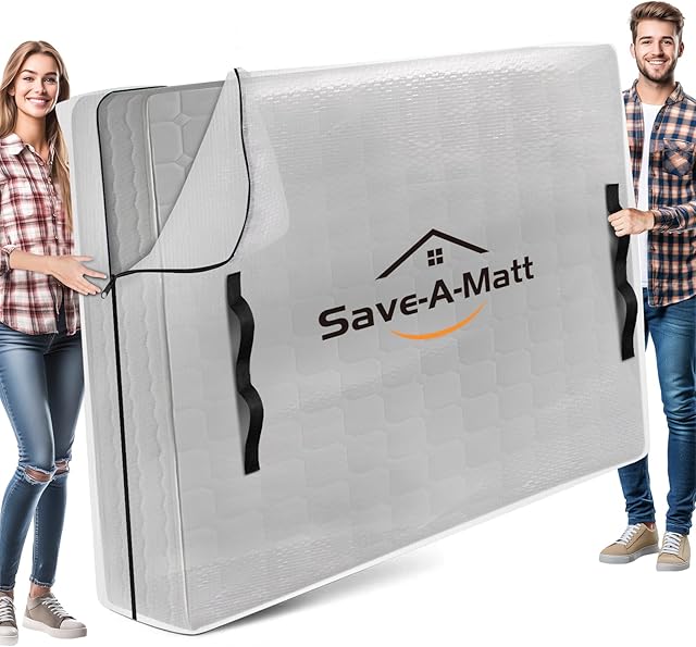 Mattress Bags for Moving -Extra Thick Queen Mattress Storage Bag, 8 Strong Handles & Reinforced Stitching, Waterproof Reusable Clear Mattress Cover Protector (82’’x63’’x15’’ Queen Size)