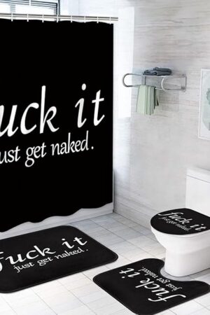 ArtSocket 4PC Funny Get Naked Shower Curtain Sets Bathroom Decor with Rugs, Non-Slip Rug,Toilet Lid Cover, Bath Mat and 12 Hooks 72x72 inches