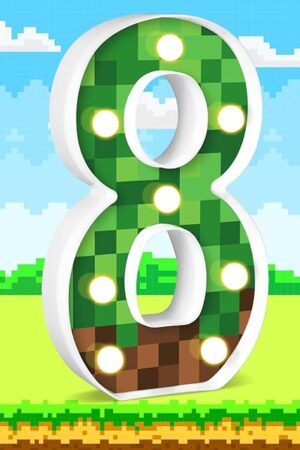 8.5" Pixel Game Birthday Numbers Decorations Happy Birthday Light up Sign Night Light Party Supplies Table Centerpieces (Number 8)