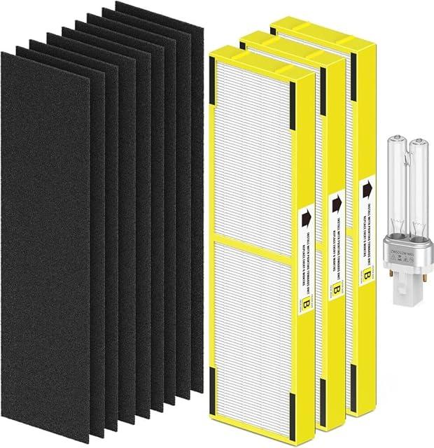 3 Pack FLT4825 Filter B Replacement & LB4000 Compatible with G-Guardian Filter B Purifier AC4825 AC4825E AC4300 AC4800 AC4900 AC4850, 3 HEPA Filters + 9 Carbon Filters+ 1 lb4000 uv Light Bulb