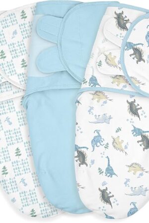 Baby Swaddle Sacks 3-Pack Organic Cotton 0-3 Months Dinosaur & Forest