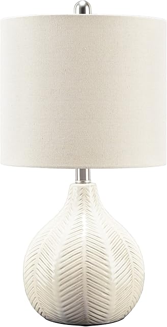 Signature Design by Ashley Rainermen 20" Modern Herringbone Ceramic Table Lamp, Off White