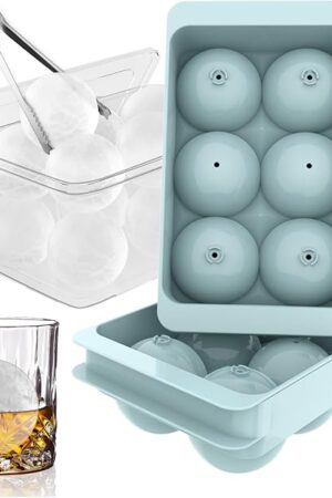 WIBIMEN Large Ice Cube Molds, Big Round Whiskey Ice Cube Trays for Freezer, Easy to Fill & Release, Whiskey Bourbon Cocktail(1.9In*6 Balls- Blue/2 Pack)