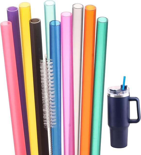 Dakoufish Replacement Straw for Stanley|Owala|Simple Modern 40oz 30oz Tumbler,10 Pack 12 Inch Reusable Straws With Cleaning Brush for Stanley Cup Accessorie,BPA Free,Dishwasher Safe (Mix Color)