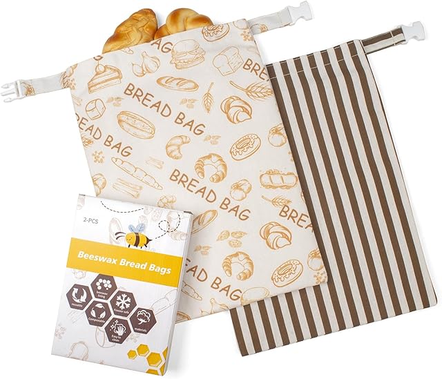 Beeswax Bread Bags for Homemade Bread,Reusable Beeswax Bags for Sourdough,Cotton Linen Food Storage Bag to Keep Fresh - Extra Large 2 Pack