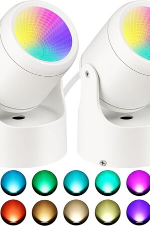 6W RGBW Uplighting Indoor Color Changing Up Lights Indoor with Remote Dimmable LED Spot Lights for Home Aluminum Accent Lighting for Party Plant Decor with 5.9 FT Plug Cord, 2 Pack