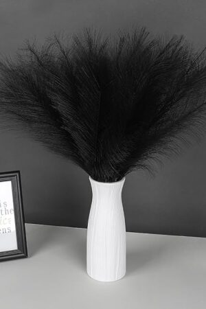 30 Pcs Pampas Grass Black Decor 21.7" Fluffy Faux Short Pampas Grass Artificial Small Pompas Grass Flower Vase Filler for Home Wedding Living Room Wall Party Decoration