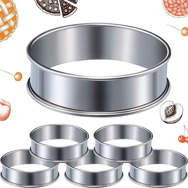 6 Pcs English Muffin Crumpet Rings 3.15 Inch Double Rolled Tart Ring Stainless Steel Nonstick Metal Round Mold for Home Food Making Tool