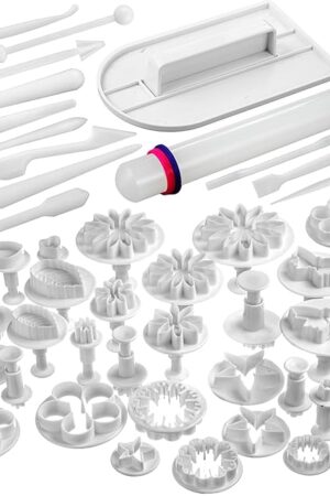 Bakerpan Fondant Tools Set, 47 Pcs Fondant Cake Decorating Supplies, Rolling Pin for Fondant, Gumpaste, Sugar Paste, Fondant Roller, Smoother, Fondant Cutters