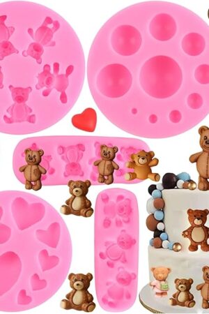 Bear Silicone Fondant Mold Bear Chocolate Candy Molds for Cupcake Topper Cake Decoration Gum Paste Polymer Clay Set Of 5