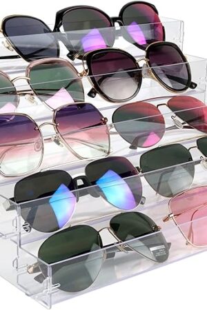 5 Tier Sunglasses Organizer Acrylic Sunglass Holder Nail Polish Organizer Countertop Stand Display No Pungent Acrylic Glue Assembly for Highlighting Glasses,Makeup,Essential Oil
