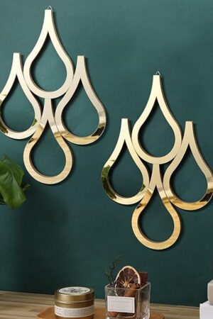 Weysat 2 Pieces Teardrop Wall Mirror Hanging Wall Mounted Decorative Accent Mirror for Home Living Room Bedroom Bathroom, 15.7 x 11 Inch(Gold)