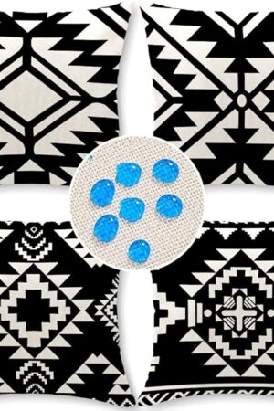 Cirzone Outdoor Pillow Covers 18x18 Set of 4 Morden Black Geometric Patterns Waterproof Throw Outdoor Pillows Boho Decorations for Funiture Patio Garden Home