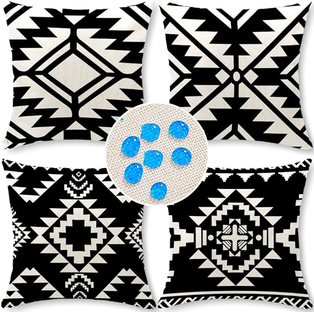 Cirzone Outdoor Pillow Covers 18x18 Set of 4 Morden Black Geometric Patterns Waterproof Throw Outdoor Pillows Boho Decorations for Funiture Patio Garden Home