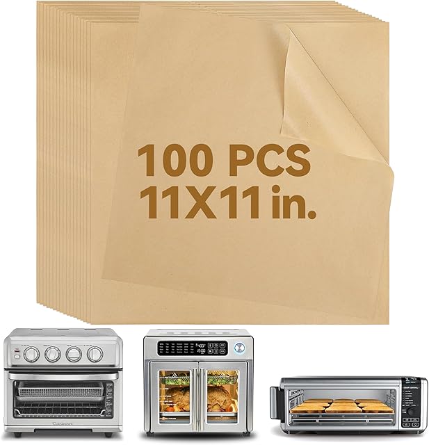 Air Fryer Liners Disposable Parchment Paper, Airfryer Liner 11x11 Inch 100pcs Paper Sheets Basket Liner Accessories For Cuisinart, Breville, Cosori, Emeril Lagasse Toaster Oven Xl Air Fryer